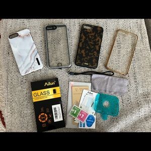 (4) iPhone 7/8 plus cases and (4) glass screen protector shields